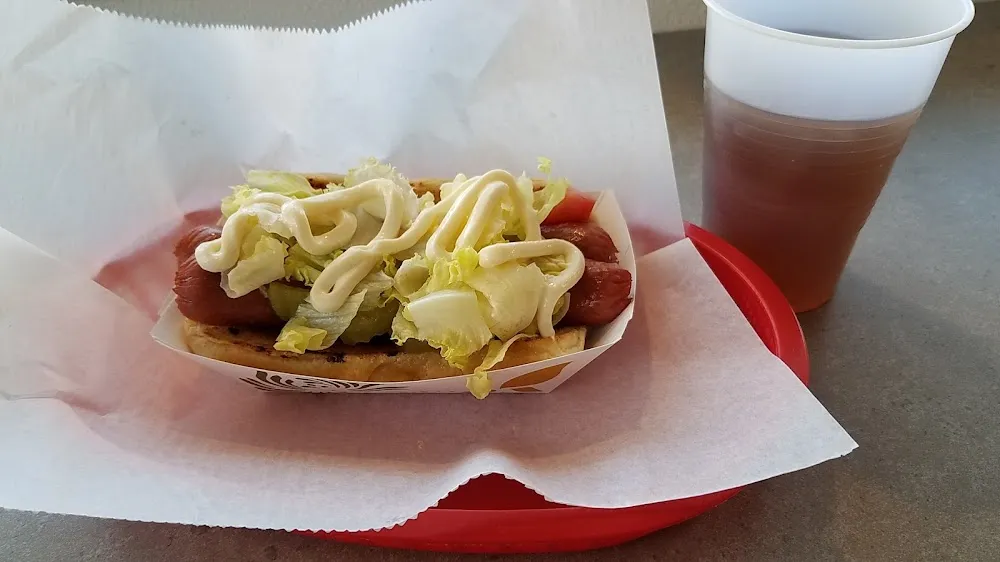 Grilled Hot Dog and Sweet Tea